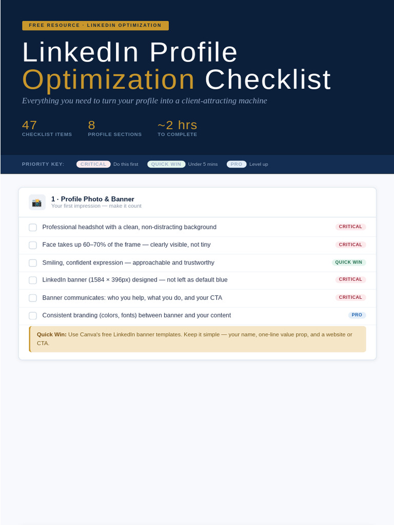 LinkedIn Profile Optimization Checklist | PDF | Linked In | World Wide Web