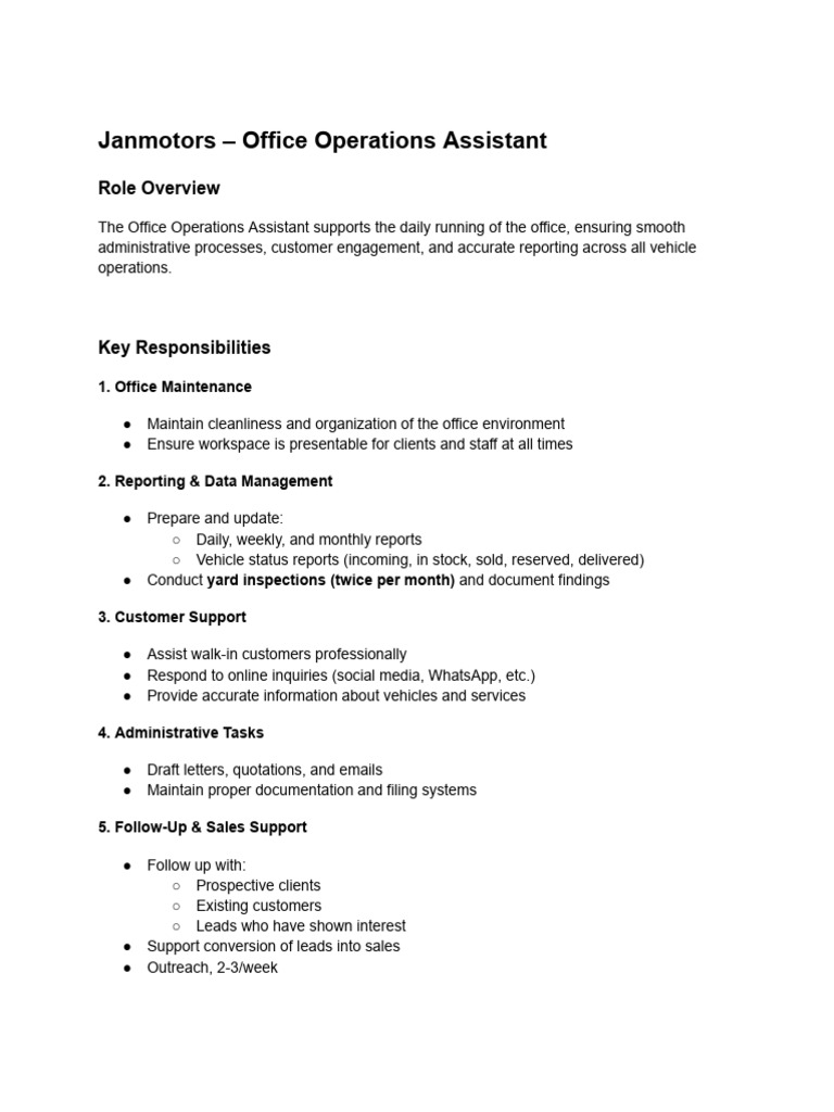 Janmotors – Office Operations Assistant (14 Apri. 26) | PDF