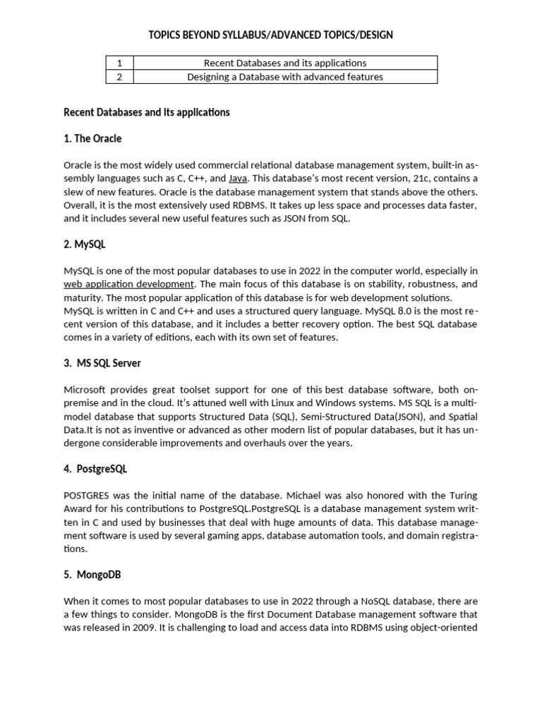 Topics Beyond Syllabus | PDF | Databases | My Sql
