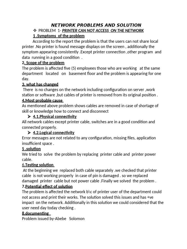 Network Problems and Solution | PDF | Computer Network | Server (Computing)