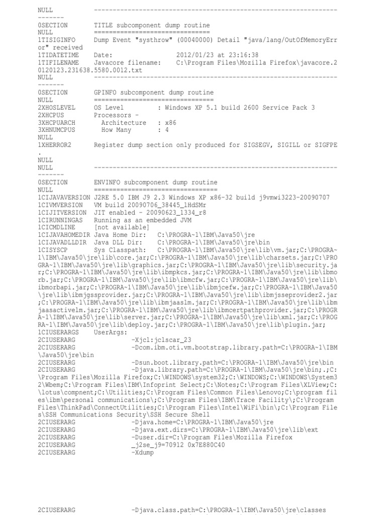 Javacore 20120123 231638 5580 0012 | PDF | Java Virtual Machine | Java ...