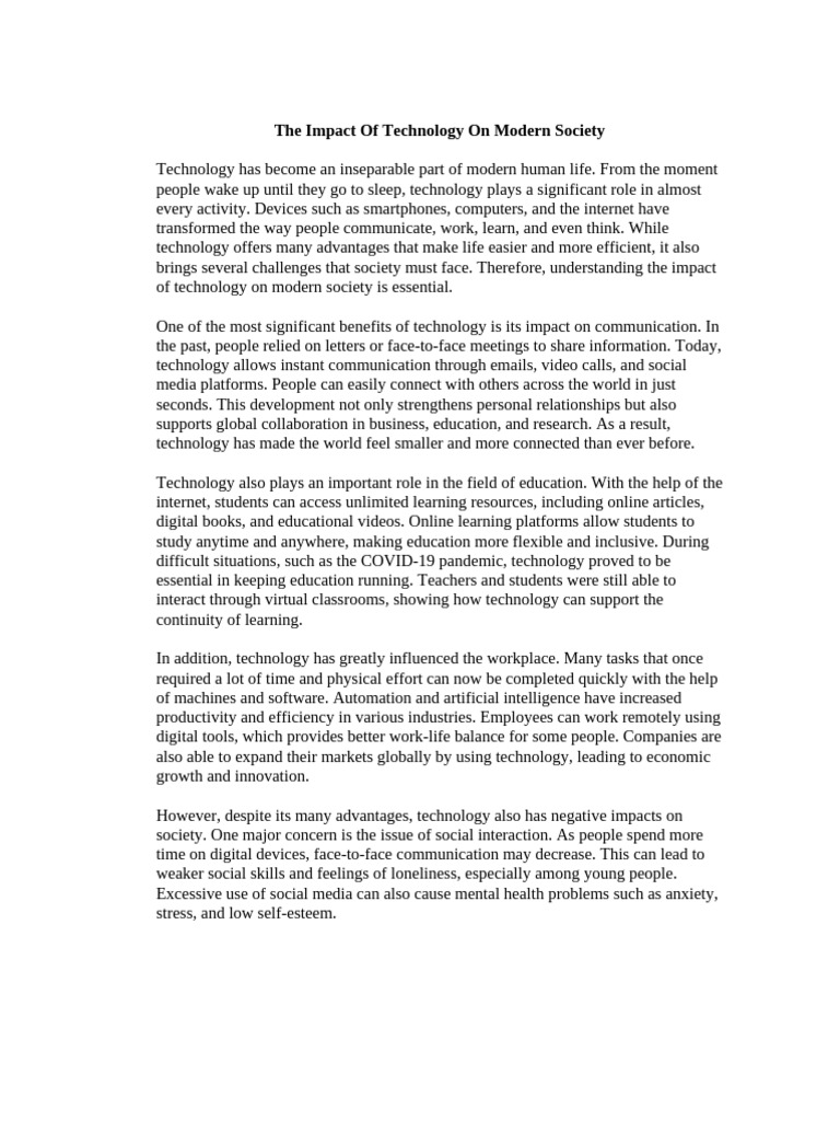 The Impact of Technology on Modern Society | PDF | Computer Security ...
