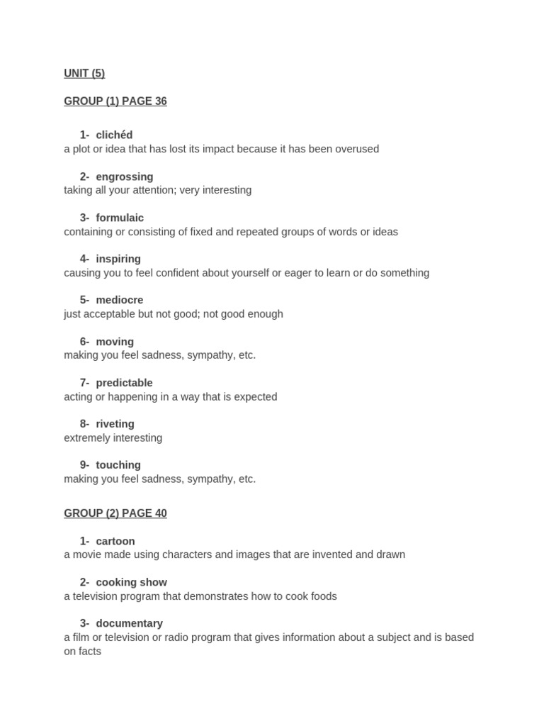 UNIT 5 Vocabulary 3 | PDF