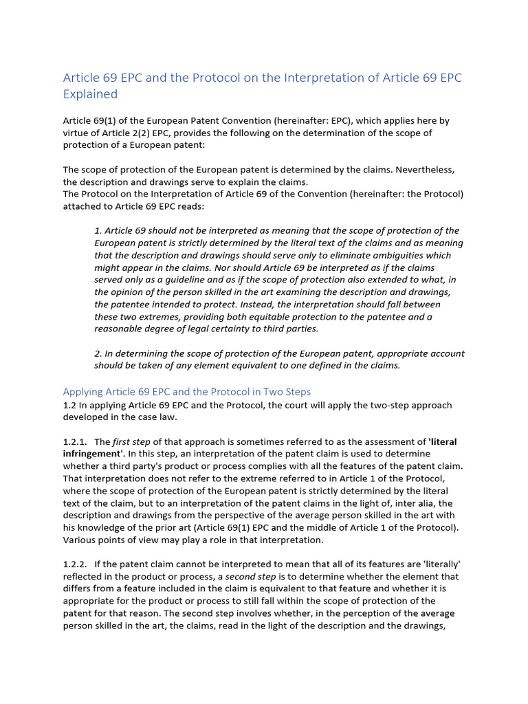 Article 69 EPC Explained | PDF | Glossary Of Patent Law Terms | Patent