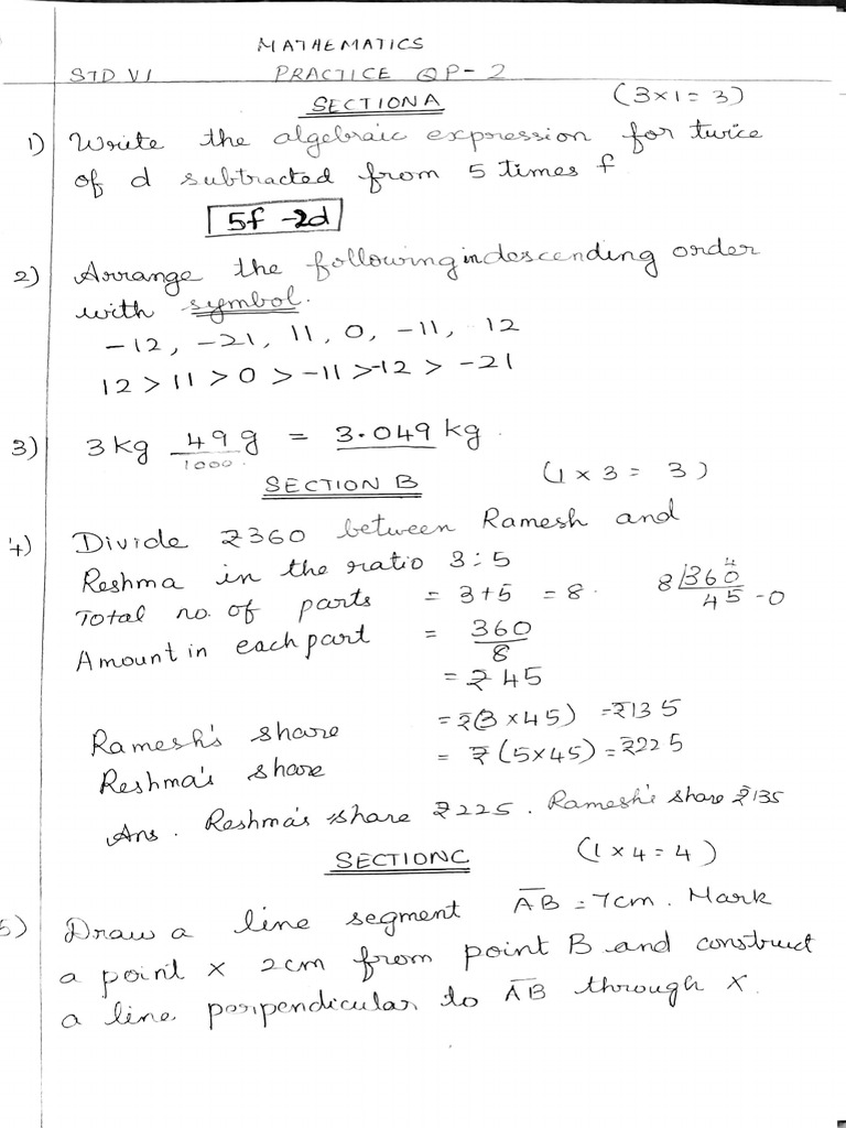 Practice test 2 Std VI | PDF