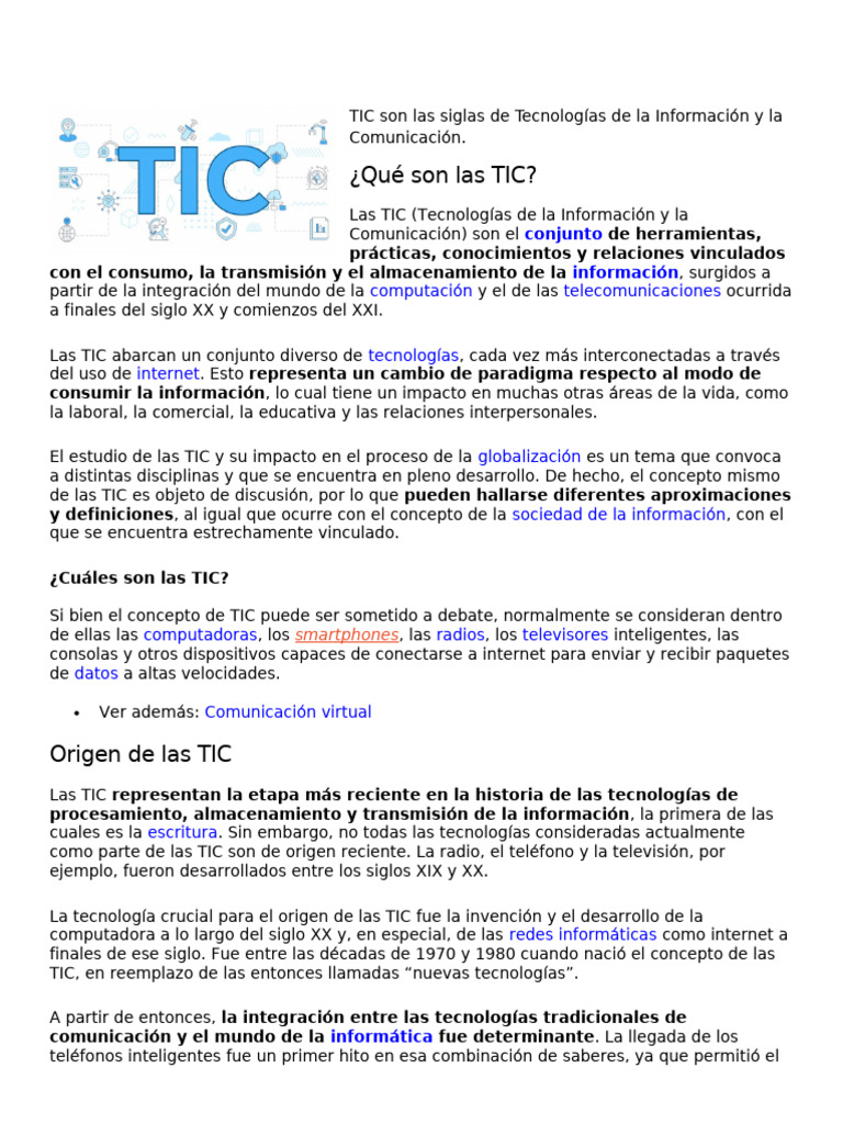 Tic | PDF | Tecnología de información y comunicaciones | Internet