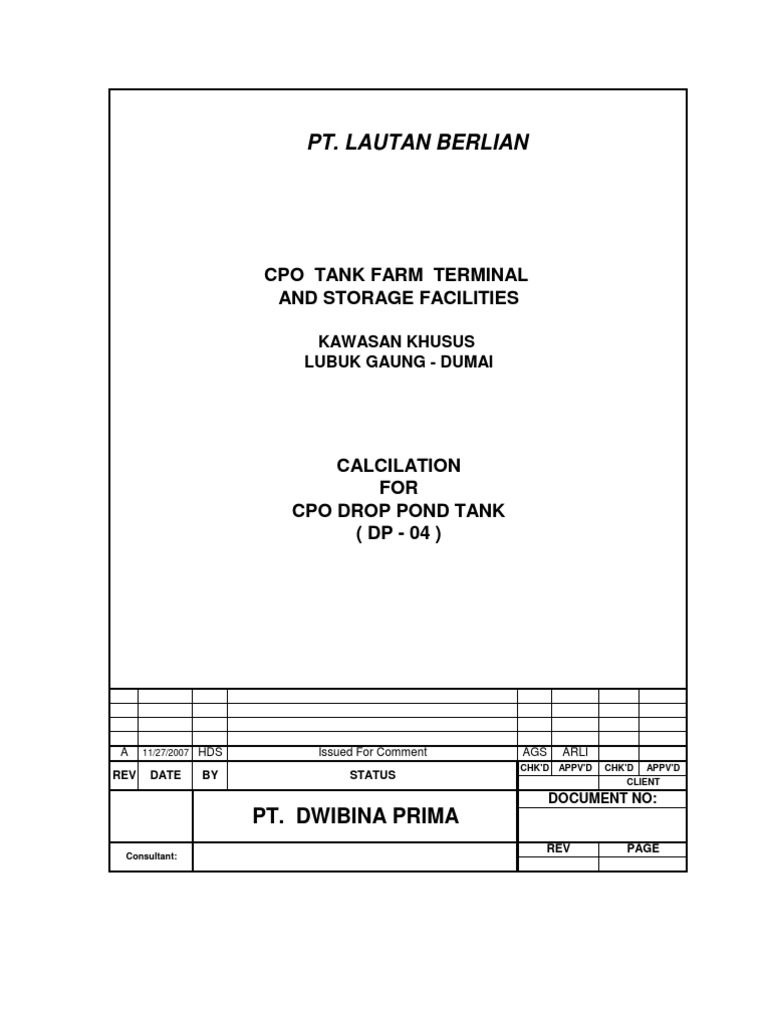 CPO Tank Design Calculations | PDF