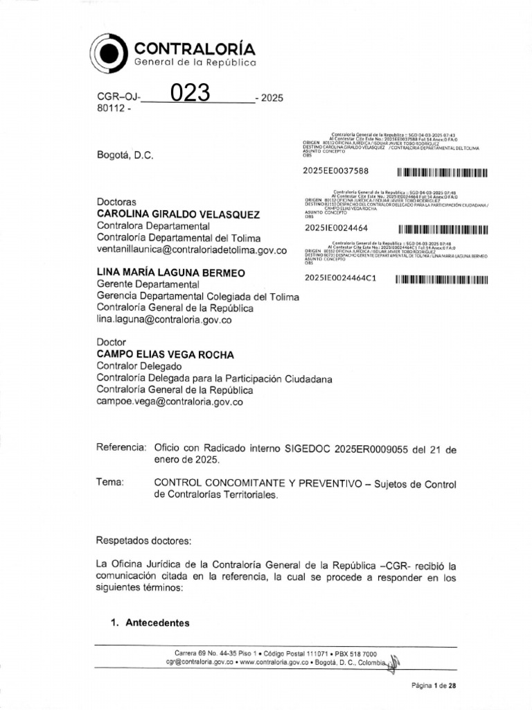 Concepto 023-2025_controles concomitante | PDF | Gobernancia | Justicia