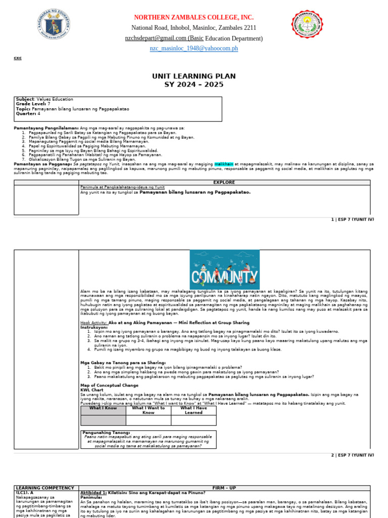 864730343-ESP-7-Q4-UNIT-LEARNING-PLAN | PDF