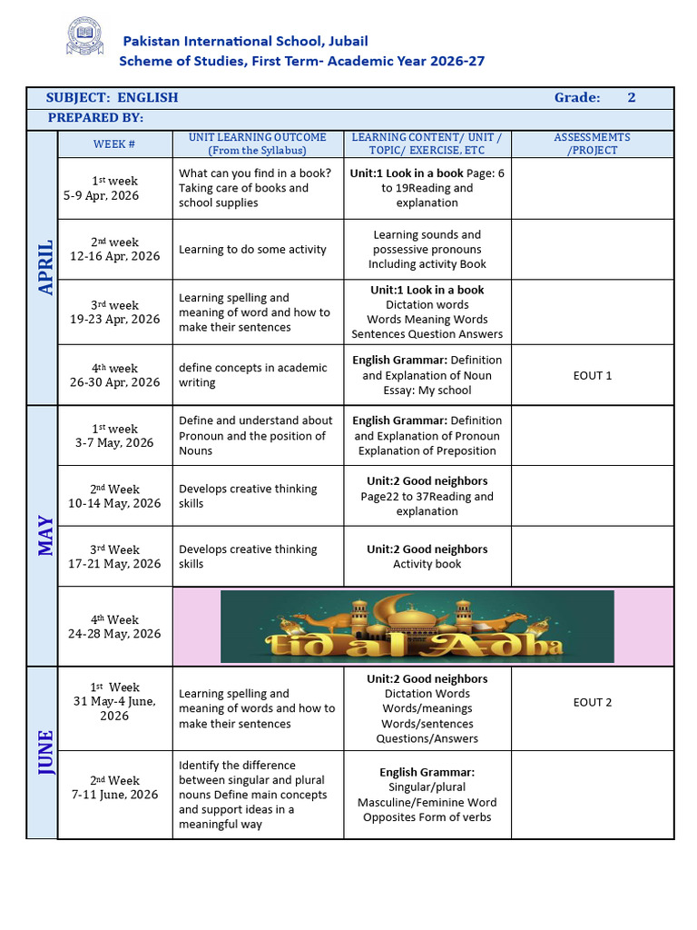 SOS G-2 English (1st Term 2026) | PDF | English Grammar | English Language