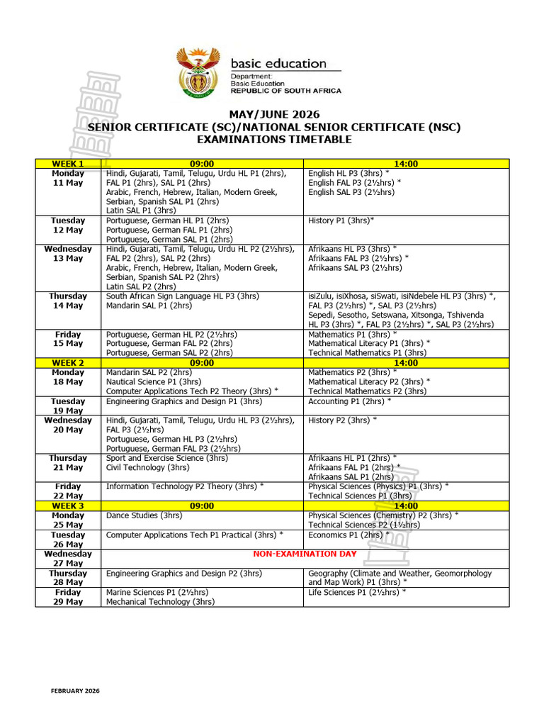 NSC May June Exam TimeTable 2026 | PDF | Linguistics | Languages