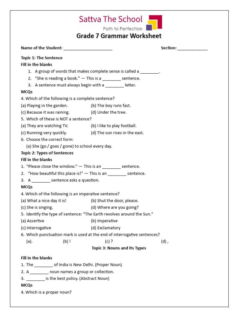 Gr_7 Grammar Worksheet | PDF | Adverb | Linguistics