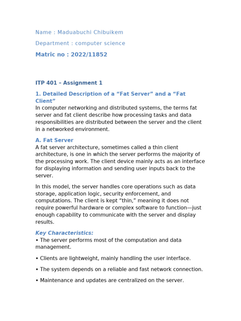 ITP401 Assignment1 FatServer FatClient | PDF | Client–Server Model ...