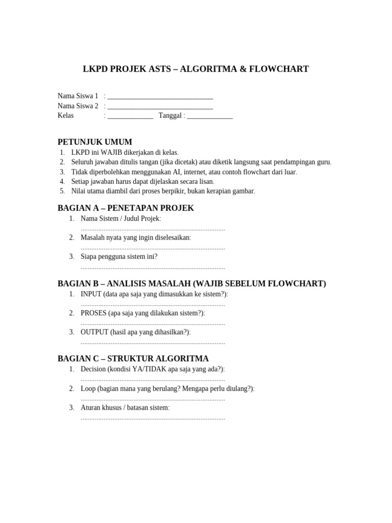 LKPD Projek ASTS Algoritma Flowchart KelasX (2) | PDF