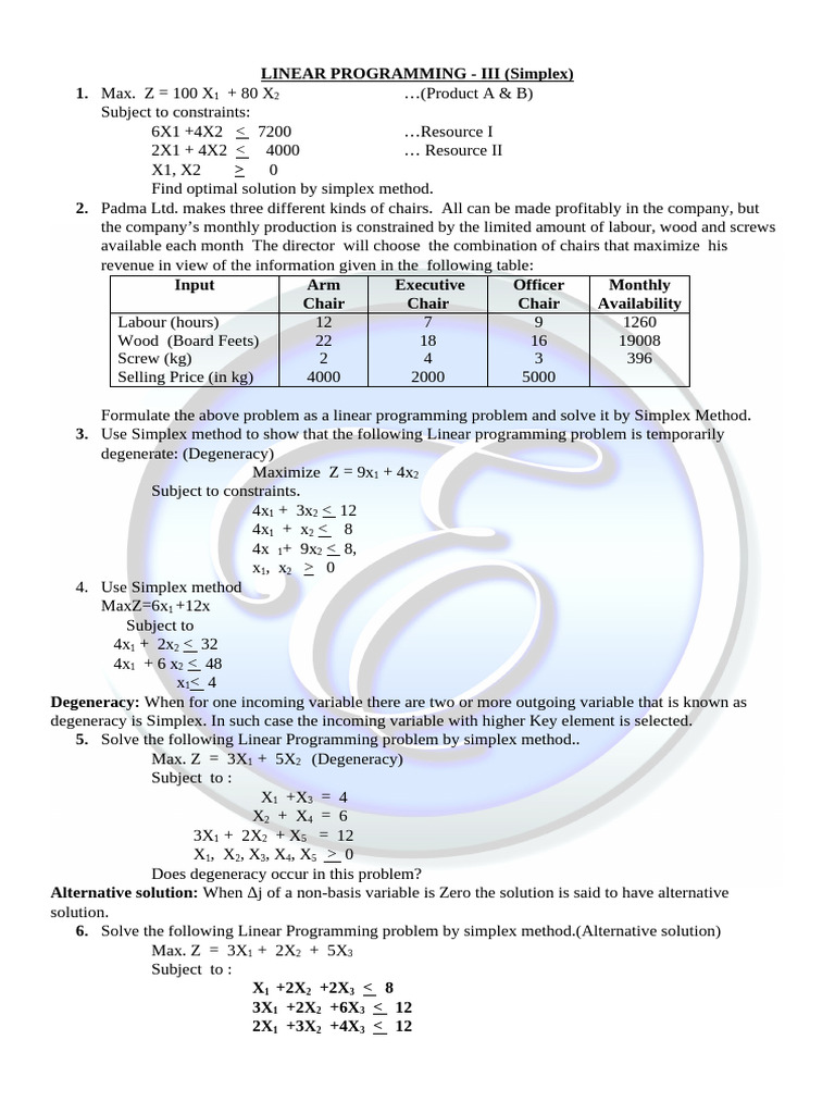 LINEAR PROGRAMMING - III (SIMPLEX METHOD) | PDF | Linear Programming ...