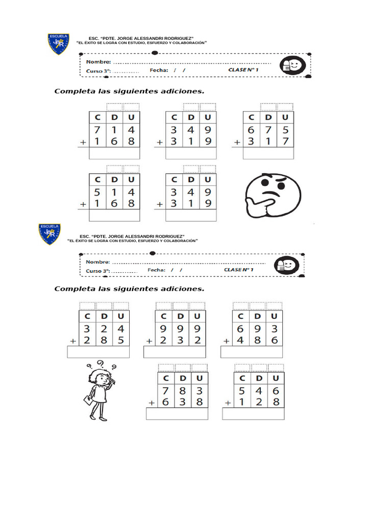 Guia de Sumas Con Reserva 3ero b | PDF