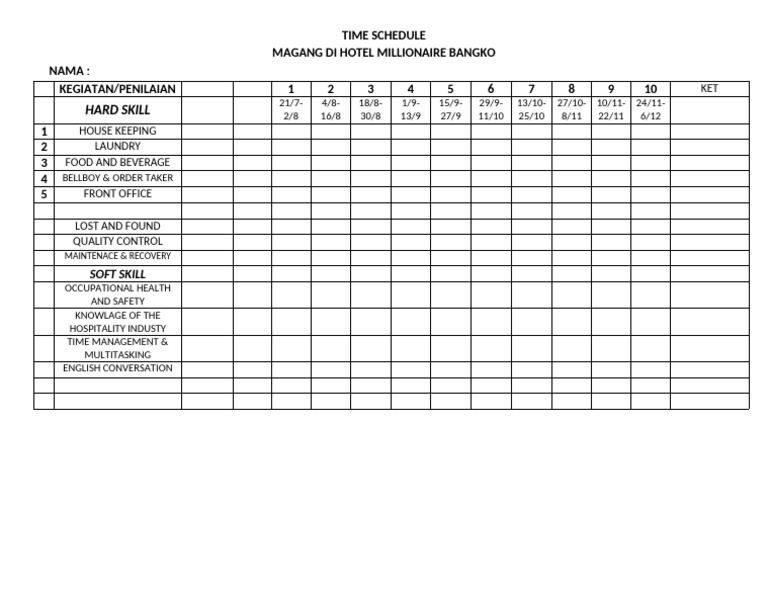Time Schedule Magang | PDF