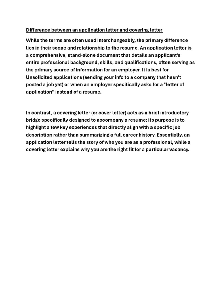 Difference Between an Application Letter and Covering Letter | PDF