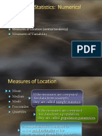 Measures of Location (Central Tendency) Measures of Variability