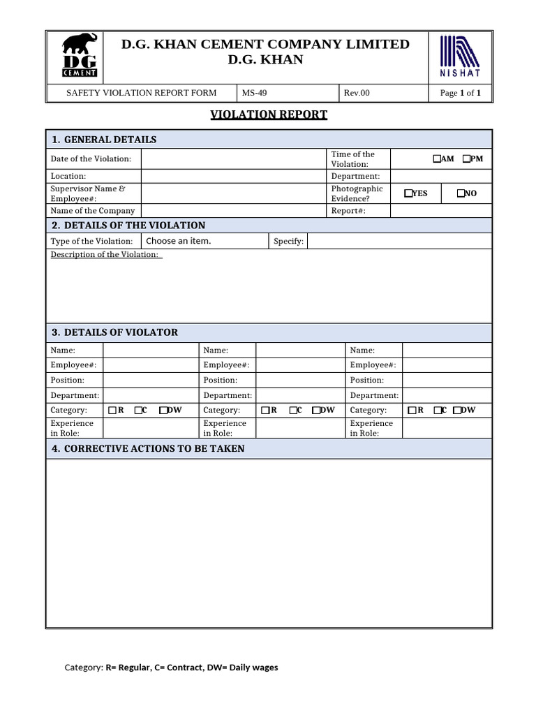 Safety Violation Report Form | PDF