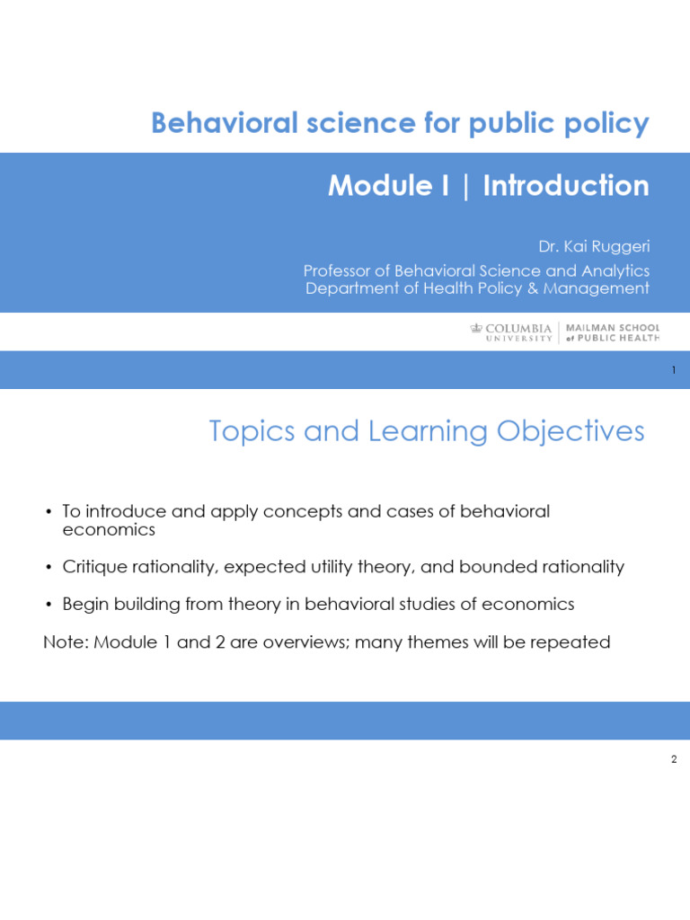 Foundations of Behavioral Science Module 1 | PDF | Behavioral Economics ...