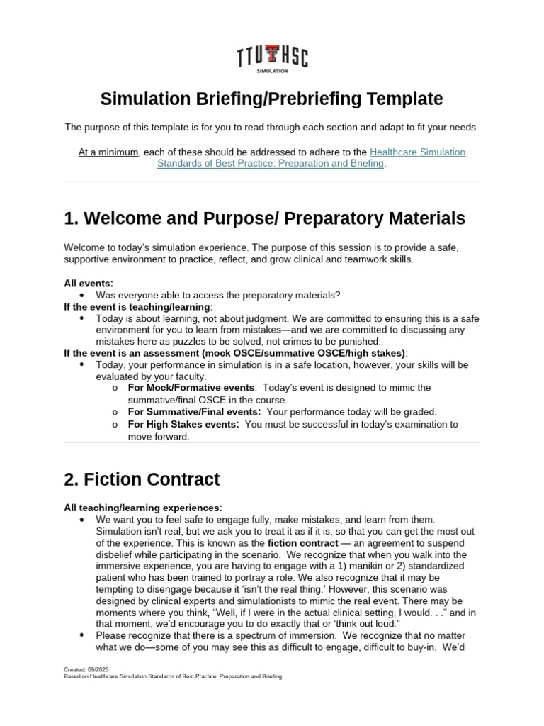 Pre Briefing Template | PDF | Simulation