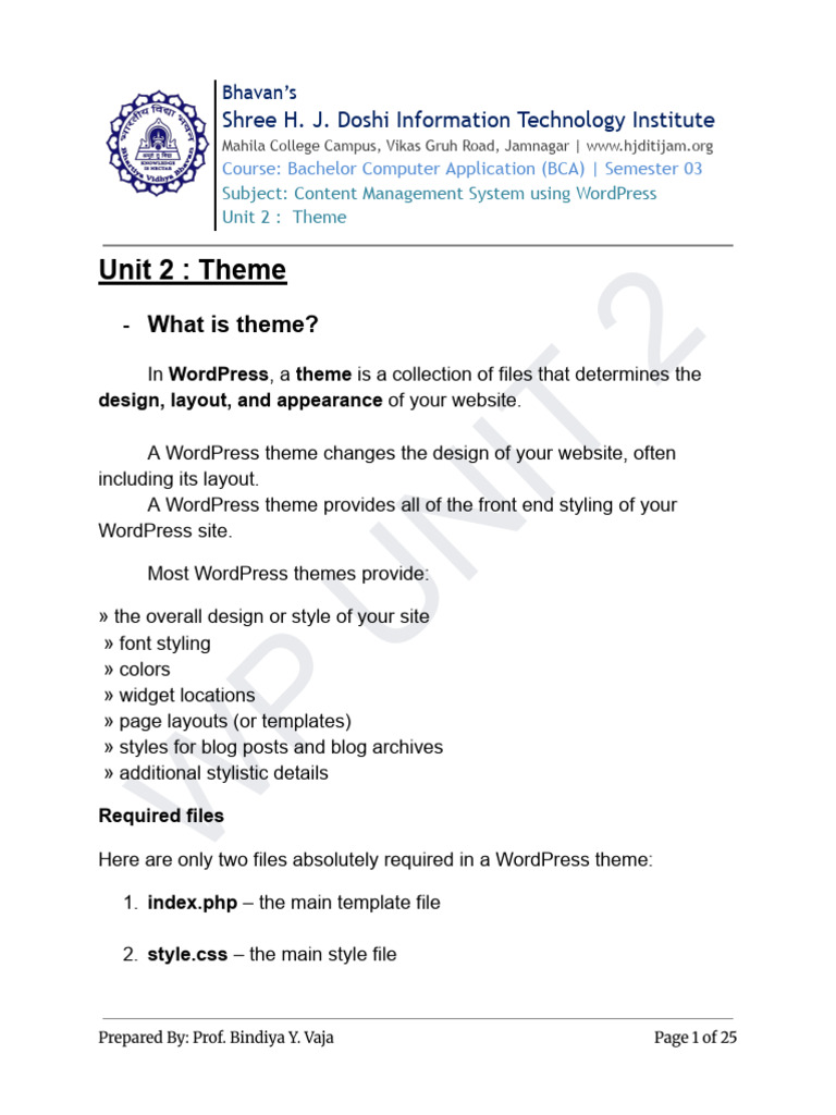 Wordpress Theme Unit 2 | PDF | Word Press | Software