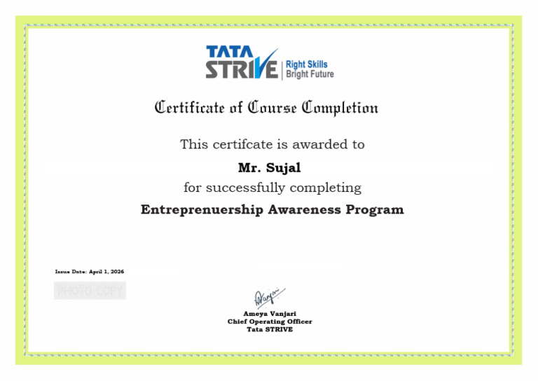 Sujal Certificate | PDF