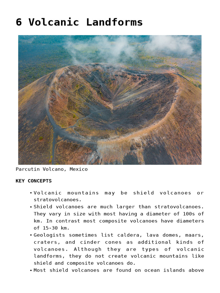 Volcanic landforms, features of volcanoes notes | PDF | Volcano | Lava