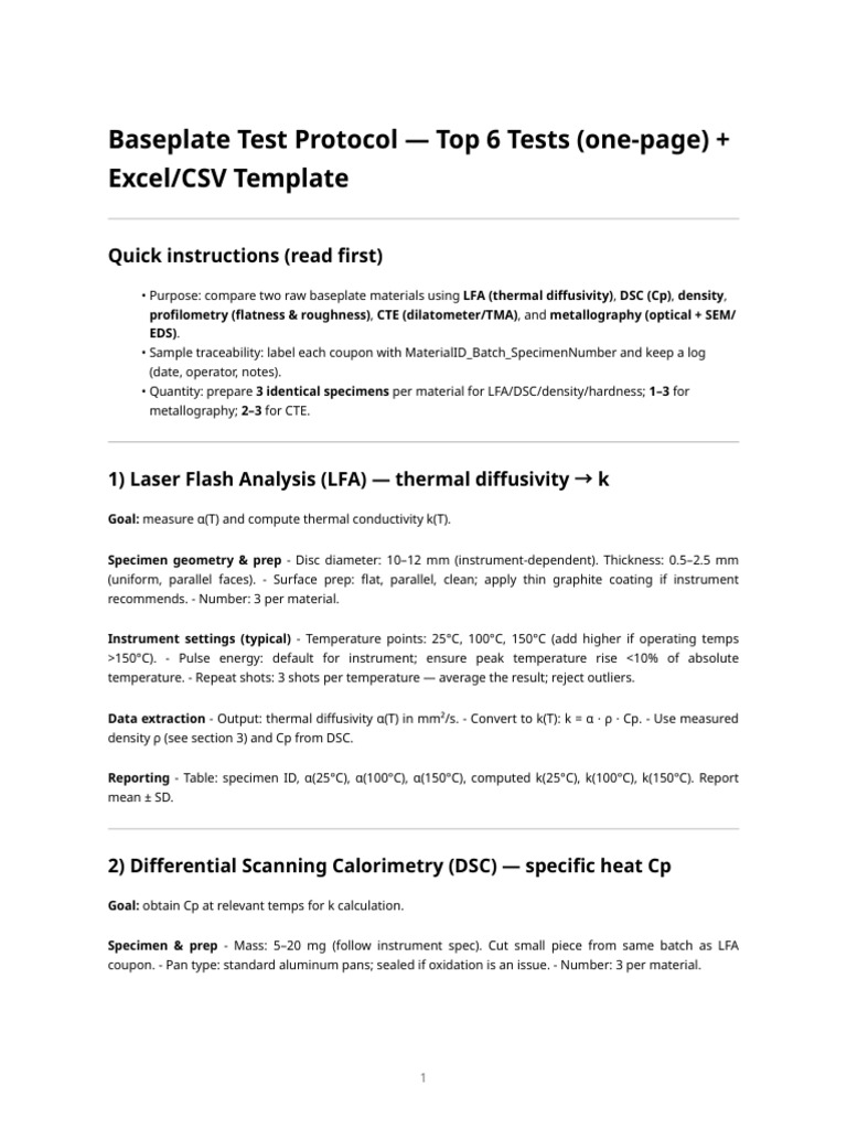Baseplate Test Protocol and Excel Template 2 | PDF | Thermal Expansion ...