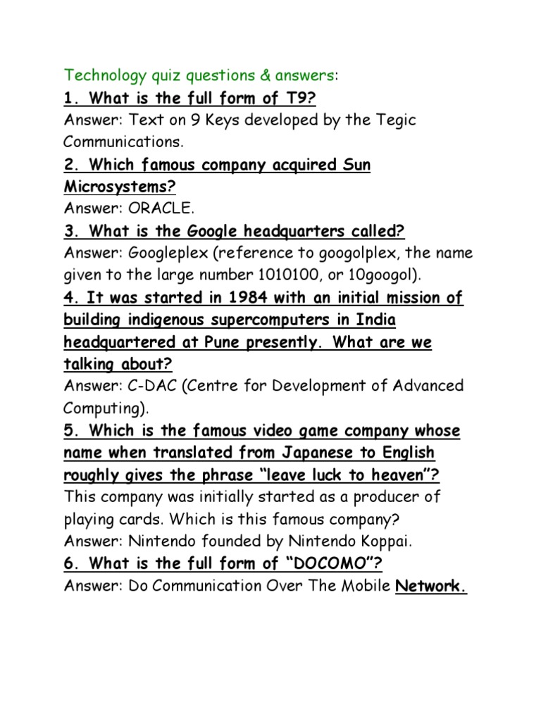 Technology Quiz Questions PDF Htc Lenovo