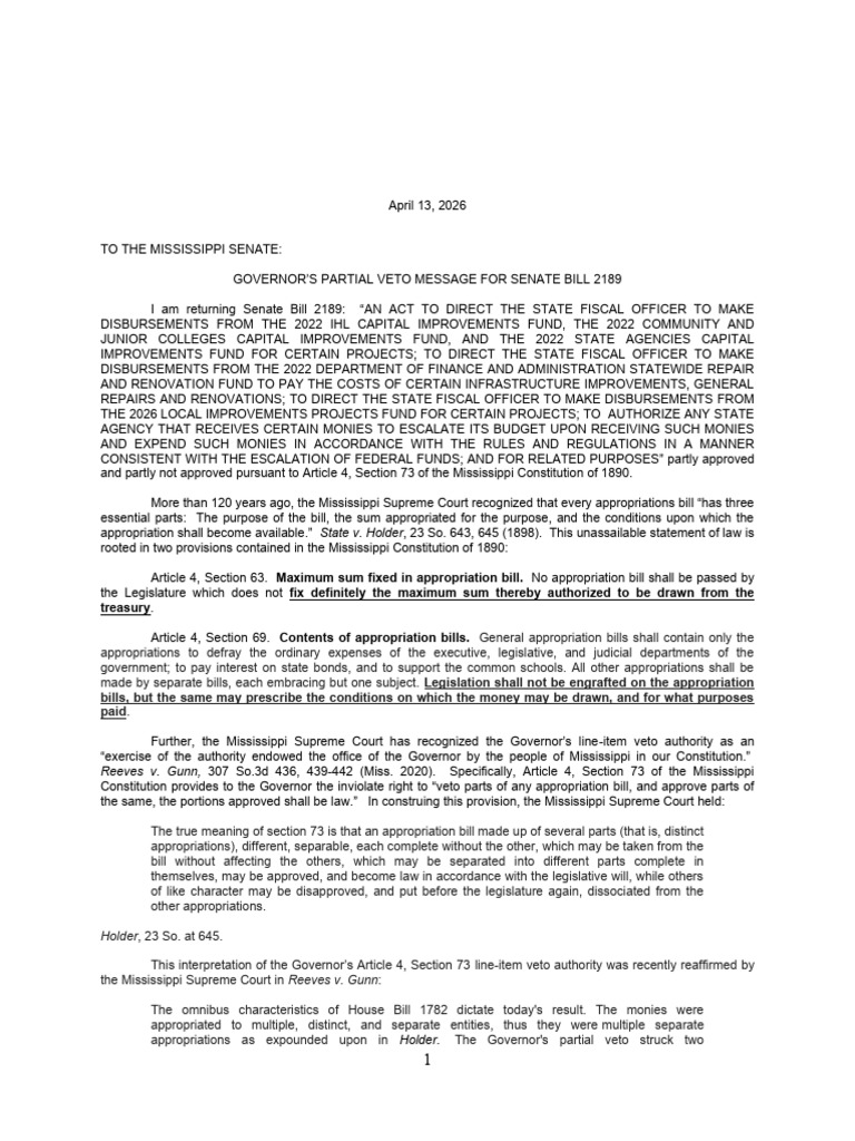 Veto Message | PDF