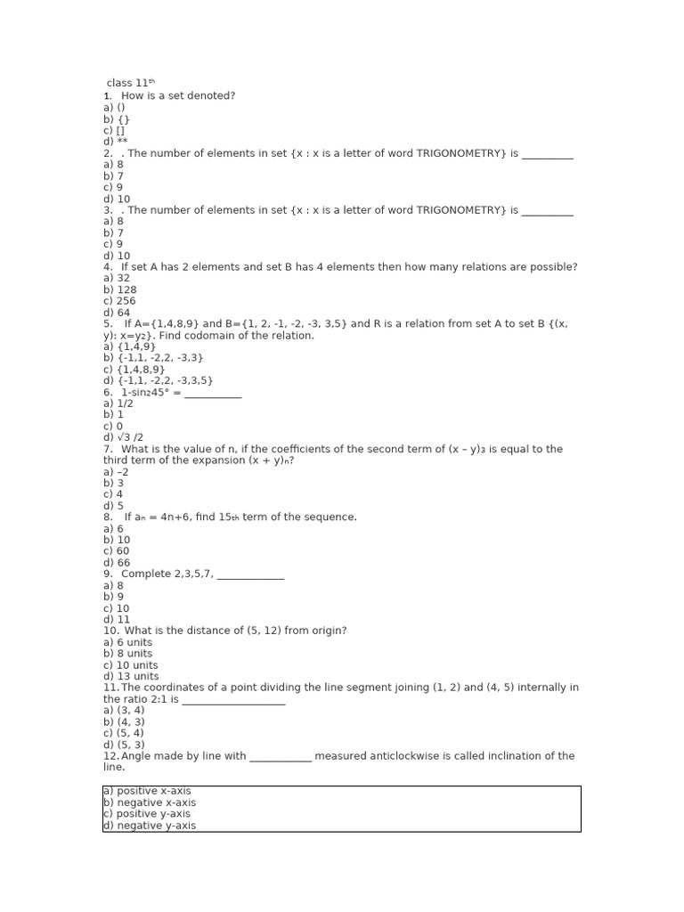 class 11th maths solution | PDF | Cartesian Coordinate System | Angle
