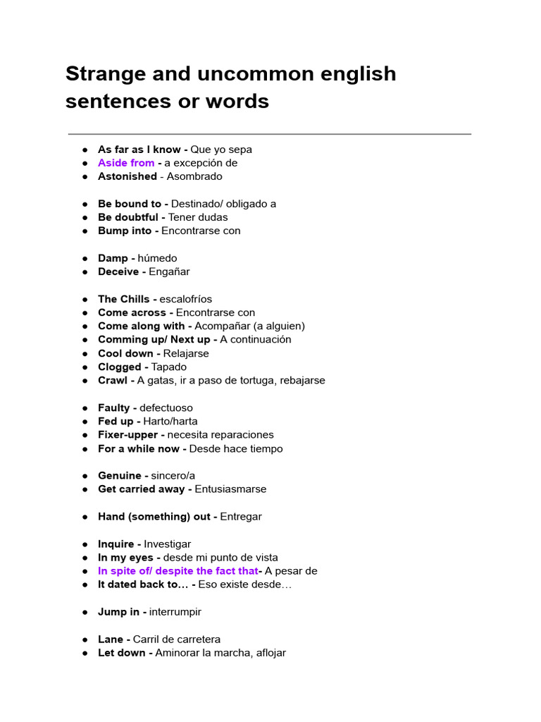 Strange and Uncommon English Sentences or Words | PDF