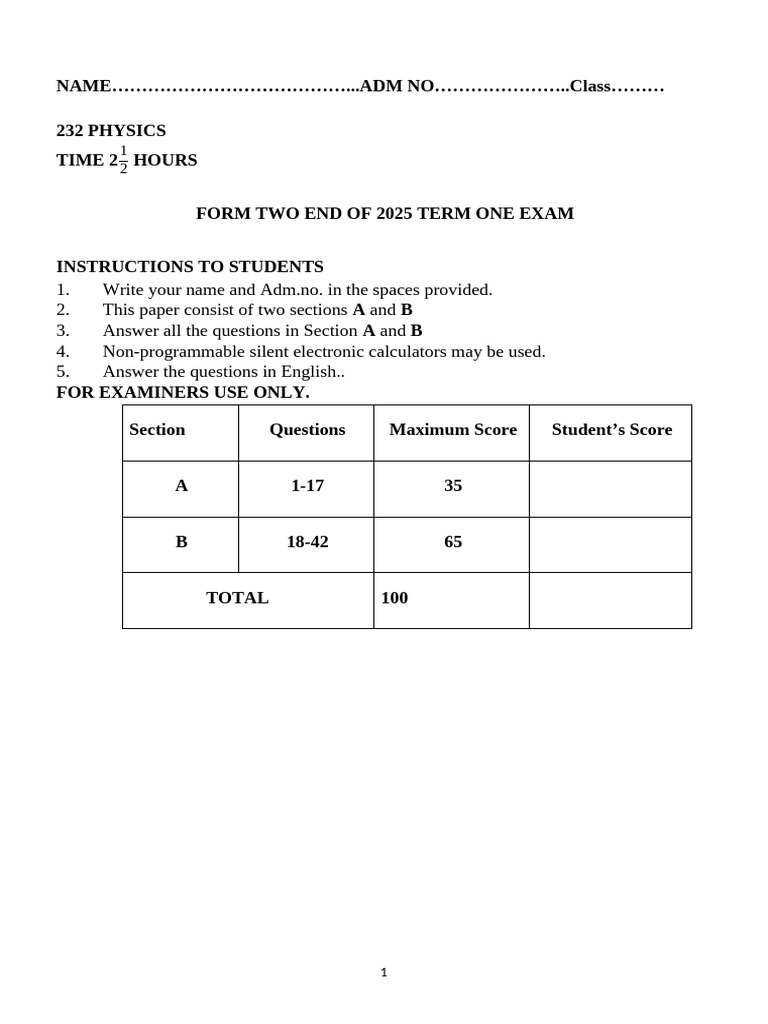 Form 2 Physics Ans | PDF