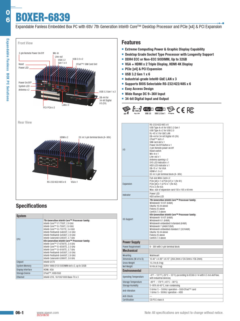 PC Industrial Boxer-6839 | PDF | Usb | Personal Computers