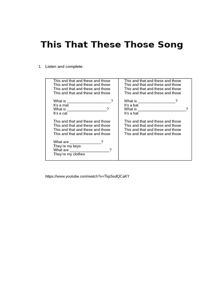 This That These Those Song | PDF
