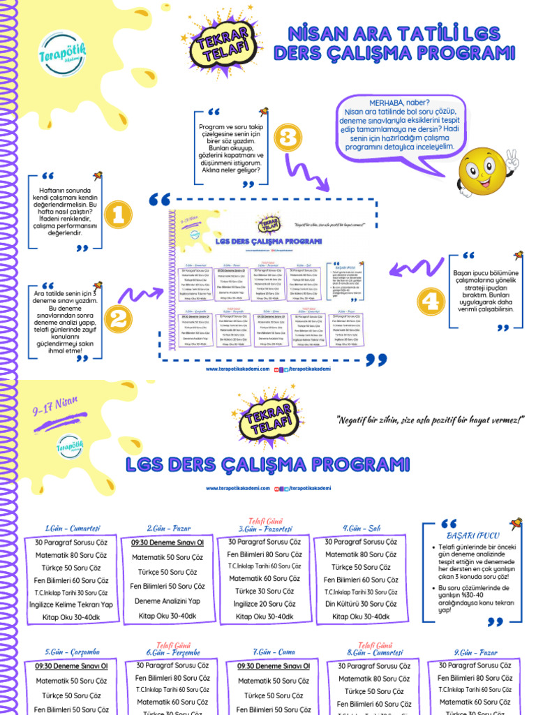 Nisan Ara Tatili Lgs Ders Calisma Programi Cizelgesi | PDF