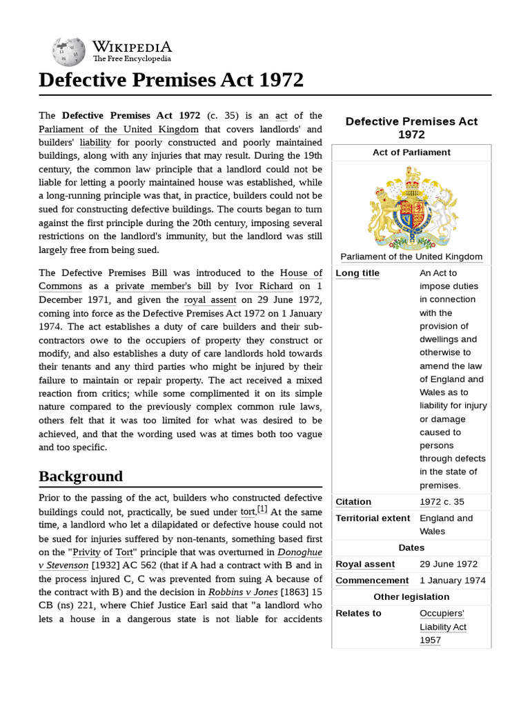 Defective_Premises_Act_1972 WIKI | PDF | Justice | Crime & Violence