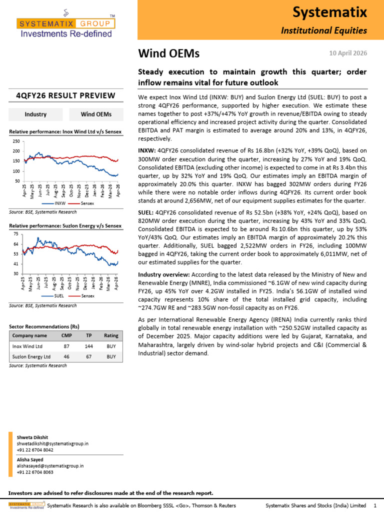 Systematix Results Preview on Wind OEMs | PDF | Financial Analyst ...
