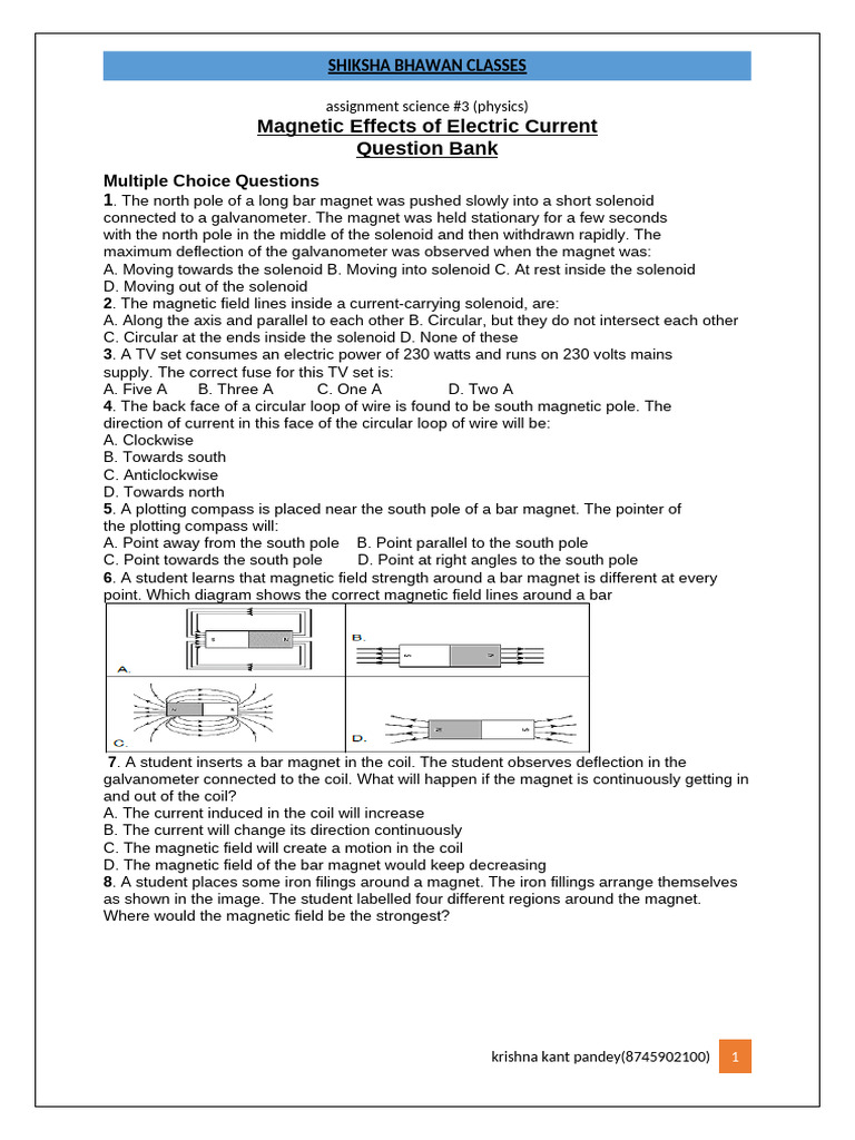 Magnetic Effects of Electric Current | PDF | Magnetic Field ...