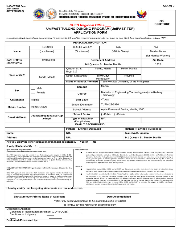 2025 TDP Application Form | PDF | Manila | Justice