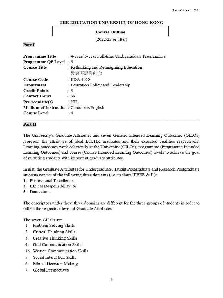 Course Outline | PDF | Pedagogy | Learning