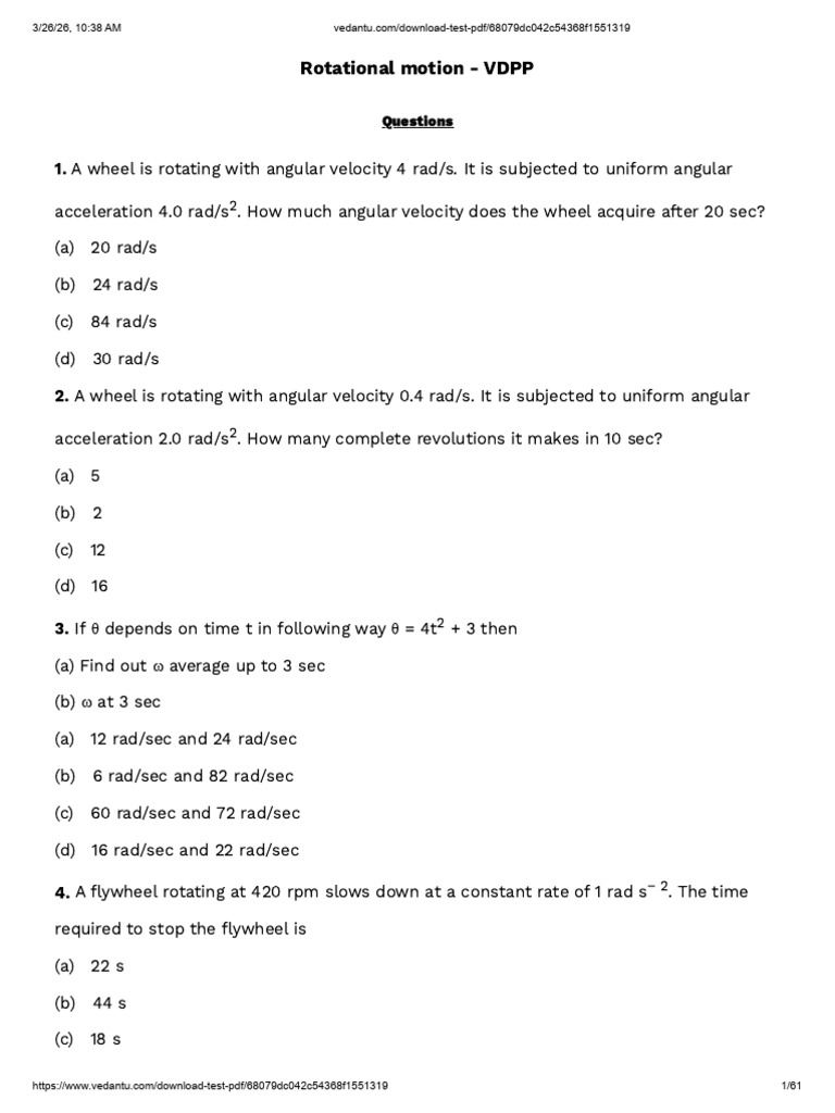Rotational Motion Practice Sheet | PDF | Rotation Around A Fixed Axis ...