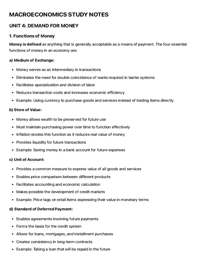Macroeconomics Study Notes - Units 4 & 5 | PDF | Demand For Money | Money