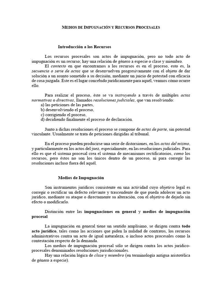 Medios de Impugnación y Recursos Procesales | PDF | Sentencia (ley ...