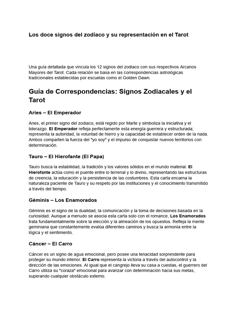 Los Doce Signos Del Zodíaco y Su Representación en El Tarot | PDF ...