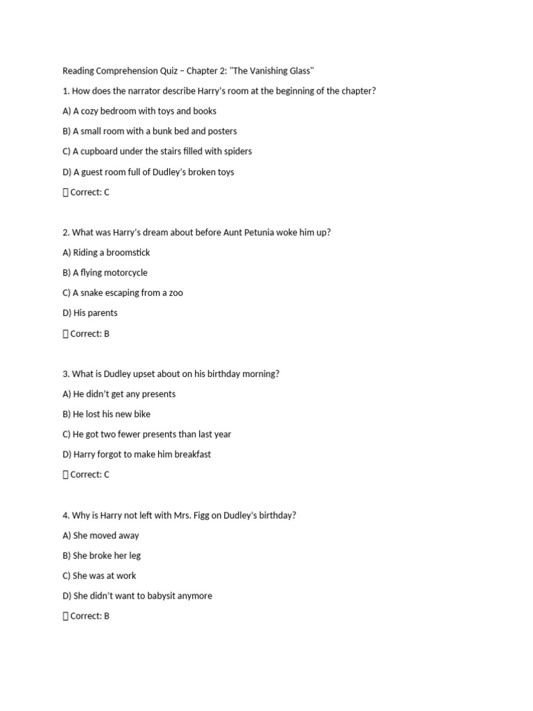Reading Comprehension Quiz | PDF