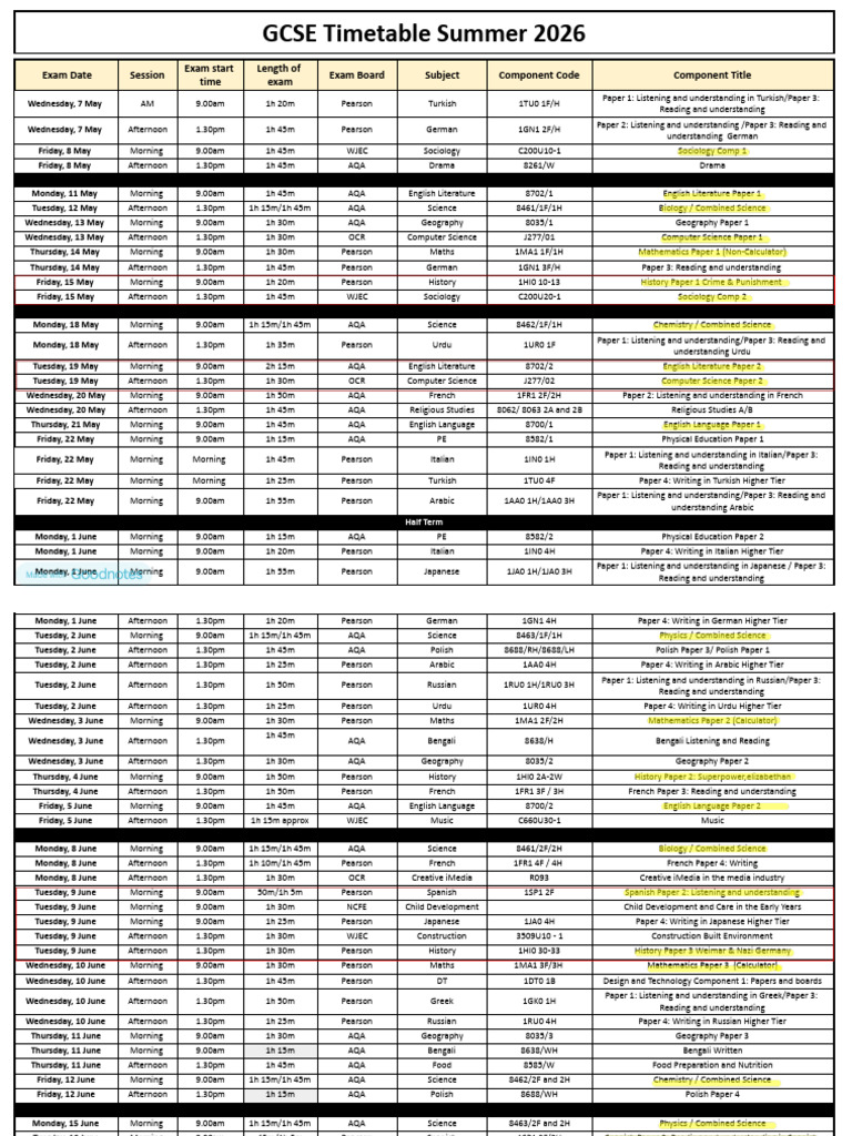 GCSE 2026 Timetable_ (1) | PDF | Qualifications | Student Assessment ...