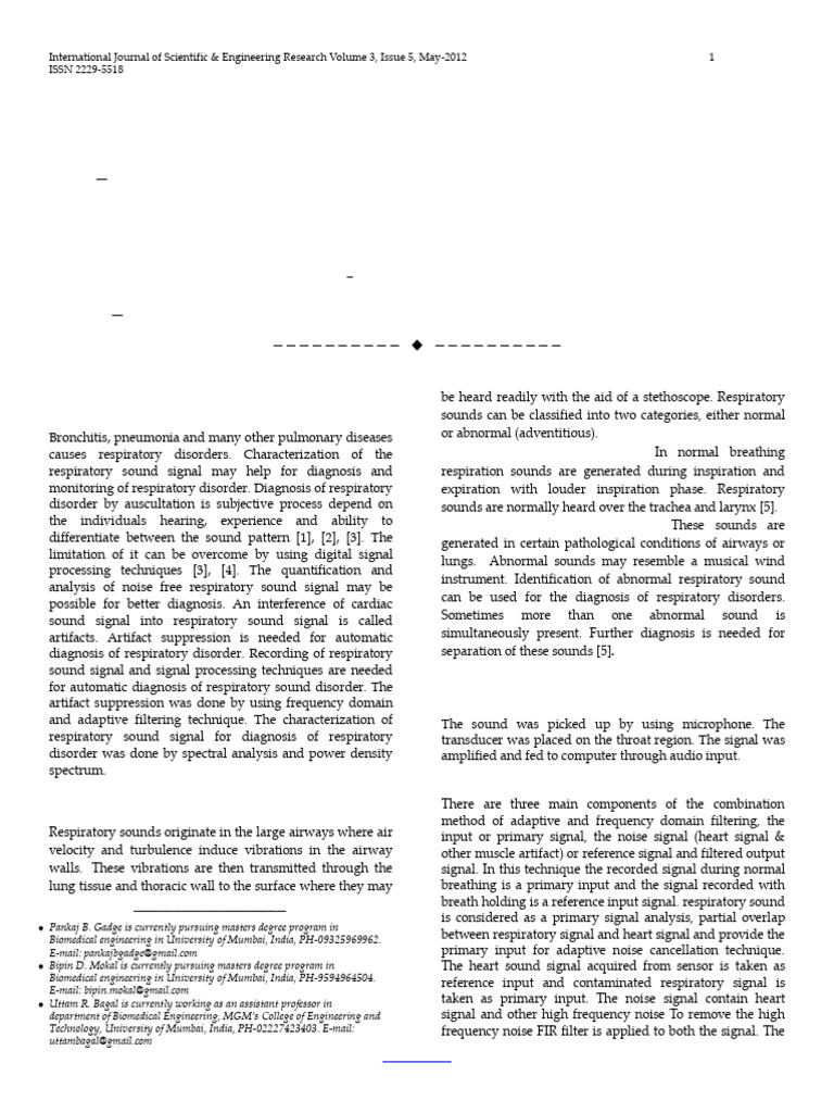 Respiratory Sound Analysis Using Matlab | PDF | Sound | Respiratory ...